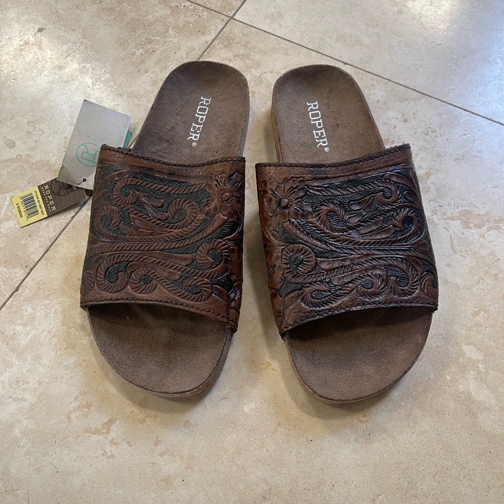 Roper New Tooled Women Slide Sandals